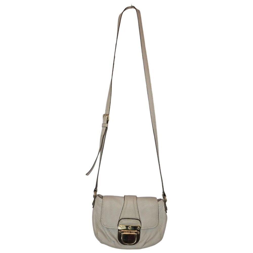 MICHAEL KORS Charlton Leather Mini Crossbody Bag Cream Gold Tone Hardware Preppy - Picture 2 of 12